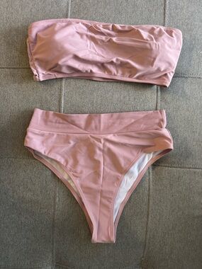 High-Rise Bandeau Bikini Set in Dusty Pink